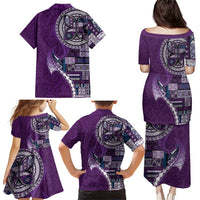 Samoan Siapo Art Tattoo Polynesian Pattern Family Matching Puletasi and Hawaiian Shirt Purple Color - Polynesian Pride