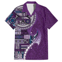 Samoan Siapo Art Tattoo Polynesian Pattern Family Matching Puletasi and Hawaiian Shirt Purple Color - Polynesian Pride