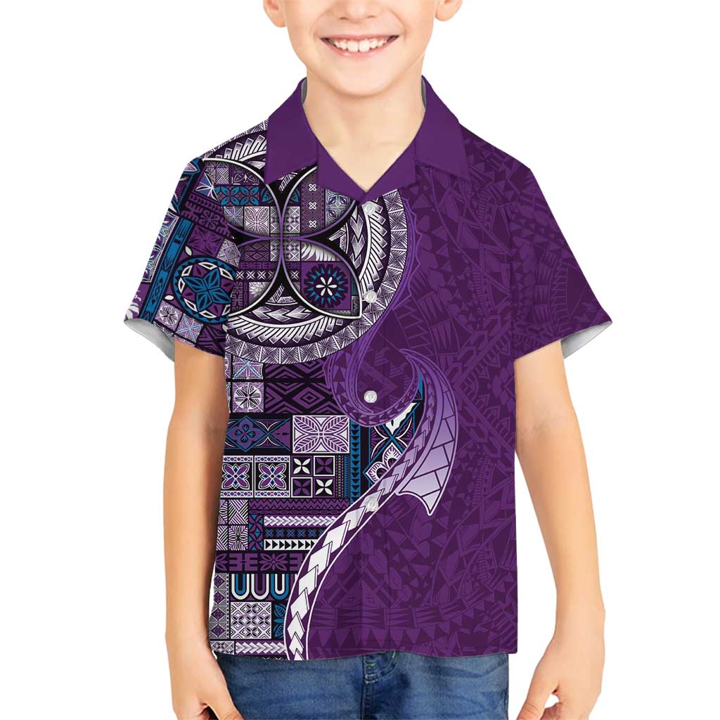 Samoan Siapo Art Tattoo Polynesian Pattern Family Matching Puletasi and Hawaiian Shirt Purple Color - Polynesian Pride