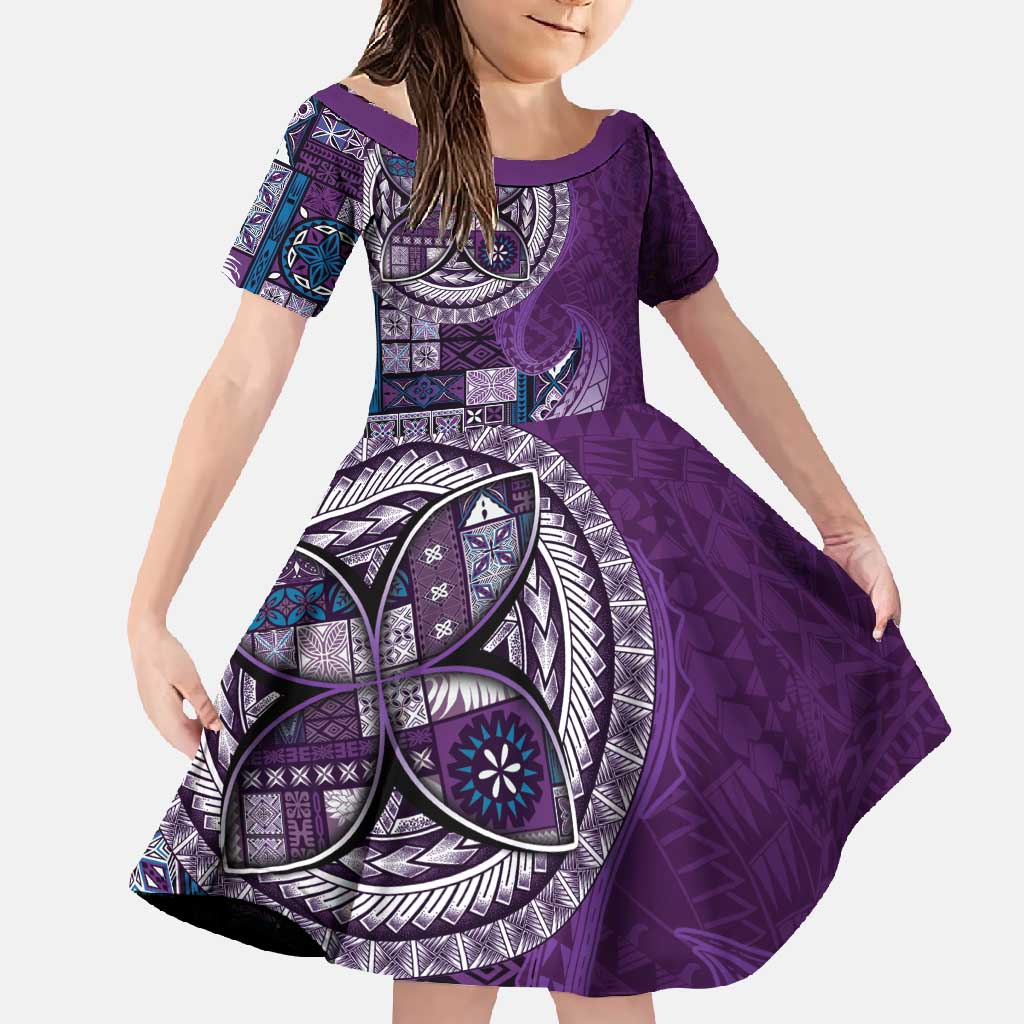 Samoan Siapo Art Tattoo Polynesian Pattern Family Matching Summer Maxi Dress and Hawaiian Shirt Purple Color - Polynesian Pride