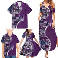 Samoan Siapo Art Tattoo Polynesian Pattern Family Matching Summer Maxi Dress and Hawaiian Shirt Purple Color - Polynesian Pride