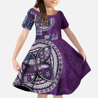 Samoan Siapo Art Tattoo Polynesian Pattern Family Matching Tank Maxi Dress and Hawaiian Shirt Purple Color - Polynesian Pride