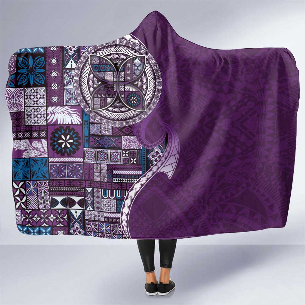 Samoan Siapo Art Tattoo Polynesian Pattern Hooded Blanket Purple Color - Polynesian Pride