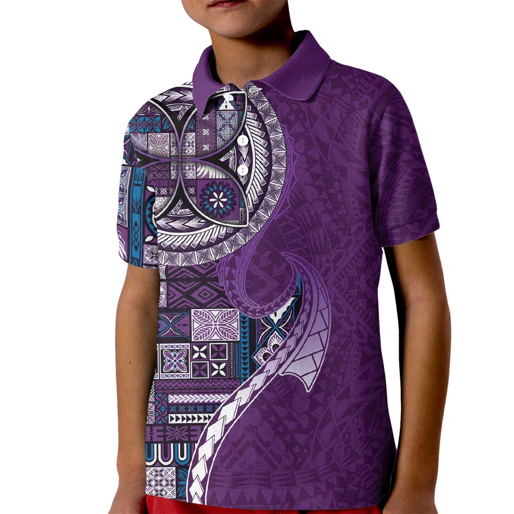 Samoan Siapo Art Tattoo Polynesian Pattern Kid Polo Shirt Purple Color - Polynesian Pride