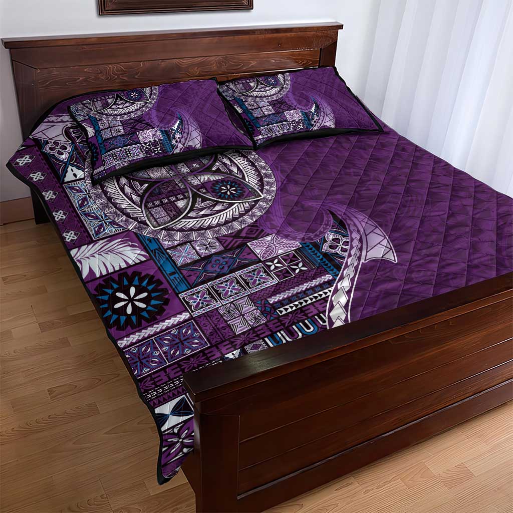 Samoan Siapo Art Tattoo Polynesian Pattern Quilt Bed Set Purple Color - Polynesian Pride