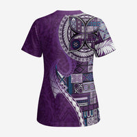Samoan Siapo Art Tattoo Polynesian Pattern Scrub Top Purple Color - Polynesian Pride