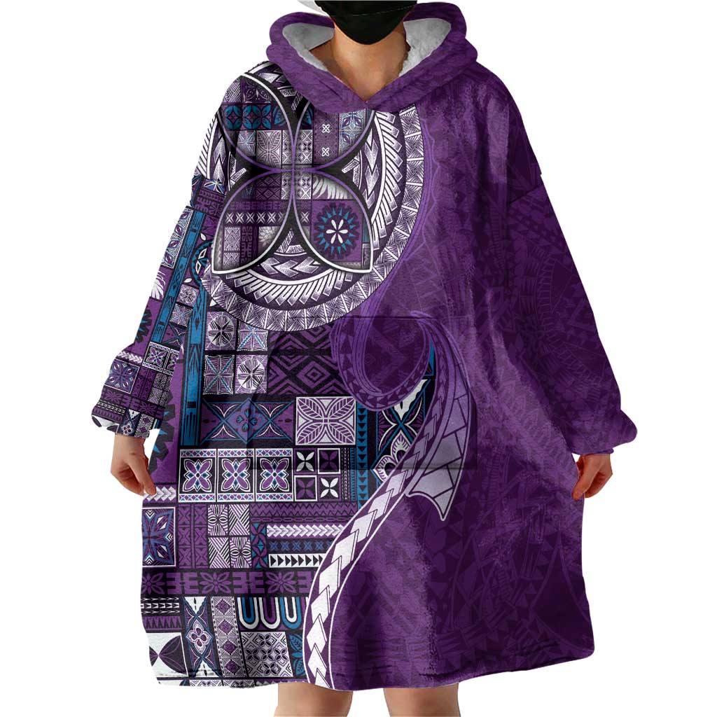 Samoan Siapo Art Tattoo Polynesian Pattern Wearable Blanket Hoodie Purple Color - Polynesian Pride