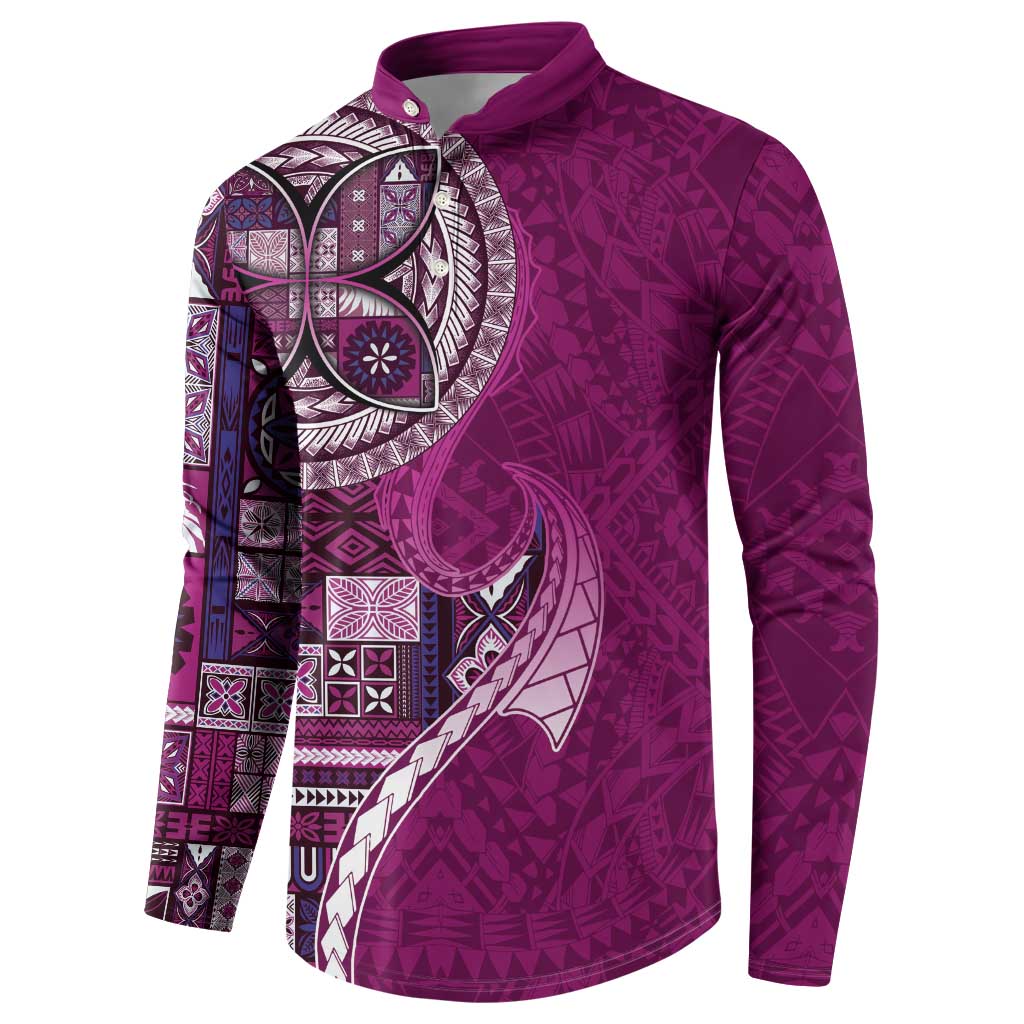 Samoan Siapo Art Tattoo Polynesian Pattern Button Sweatshirt Pink Color - Polynesian Pride