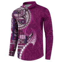 Samoan Siapo Art Tattoo Polynesian Pattern Button Sweatshirt Pink Color - Polynesian Pride