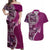 Samoan Siapo Art Tattoo Polynesian Pattern Couples Matching Off Shoulder Maxi Dress and Hawaiian Shirt Pink Color - Polynesian Pride