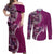 Samoan Siapo Art Tattoo Polynesian Pattern Couples Matching Off Shoulder Maxi Dress and Long Sleeve Button Shirt Pink Color - Polynesian Pride