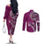 Samoan Siapo Art Tattoo Polynesian Pattern Couples Matching Off The Shoulder Long Sleeve Dress and Long Sleeve Button Shirt Pink Color - Polynesian Pride