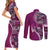 Samoan Siapo Art Tattoo Polynesian Pattern Couples Matching Short Sleeve Bodycon Dress and Long Sleeve Button Shirt Pink Color - Polynesian Pride