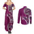 Samoan Siapo Art Tattoo Polynesian Pattern Couples Matching Summer Maxi Dress and Long Sleeve Button Shirt Pink Color - Polynesian Pride