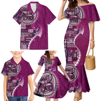 Samoan Siapo Art Tattoo Polynesian Pattern Family Matching Mermaid Dress and Hawaiian Shirt Pink Color - Polynesian Pride