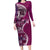 Samoan Siapo Art Tattoo Polynesian Pattern Long Sleeve Bodycon Dress Pink Color - Polynesian Pride
