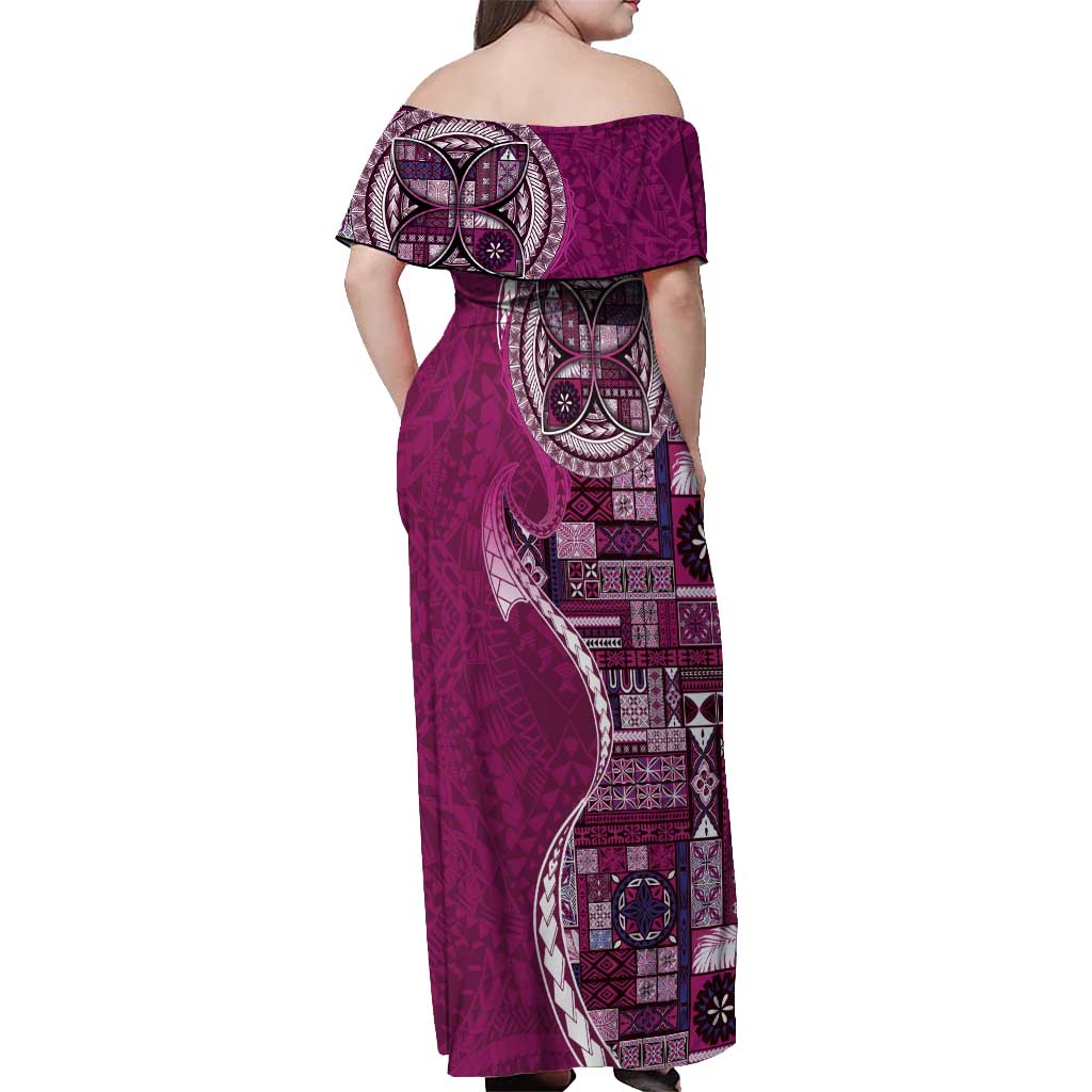 Samoan Siapo Art Tattoo Polynesian Pattern Off Shoulder Maxi Dress Pink Color - Polynesian Pride
