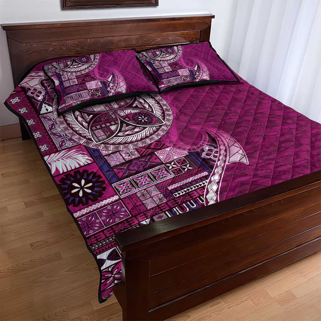 Samoan Siapo Art Tattoo Polynesian Pattern Quilt Bed Set Pink Color - Polynesian Pride