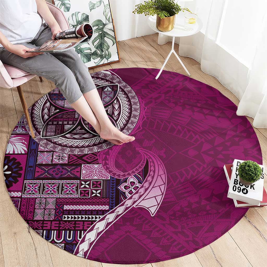 Samoan Siapo Art Tattoo Polynesian Pattern Round Carpet Pink Color - Polynesian Pride