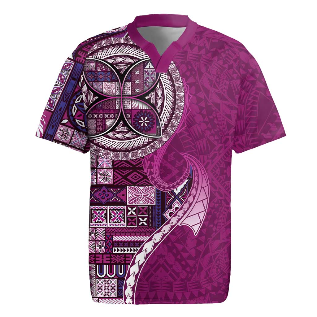 Samoan Siapo Art Tattoo Polynesian Pattern Rugby Jersey Pink Color - Polynesian Pride