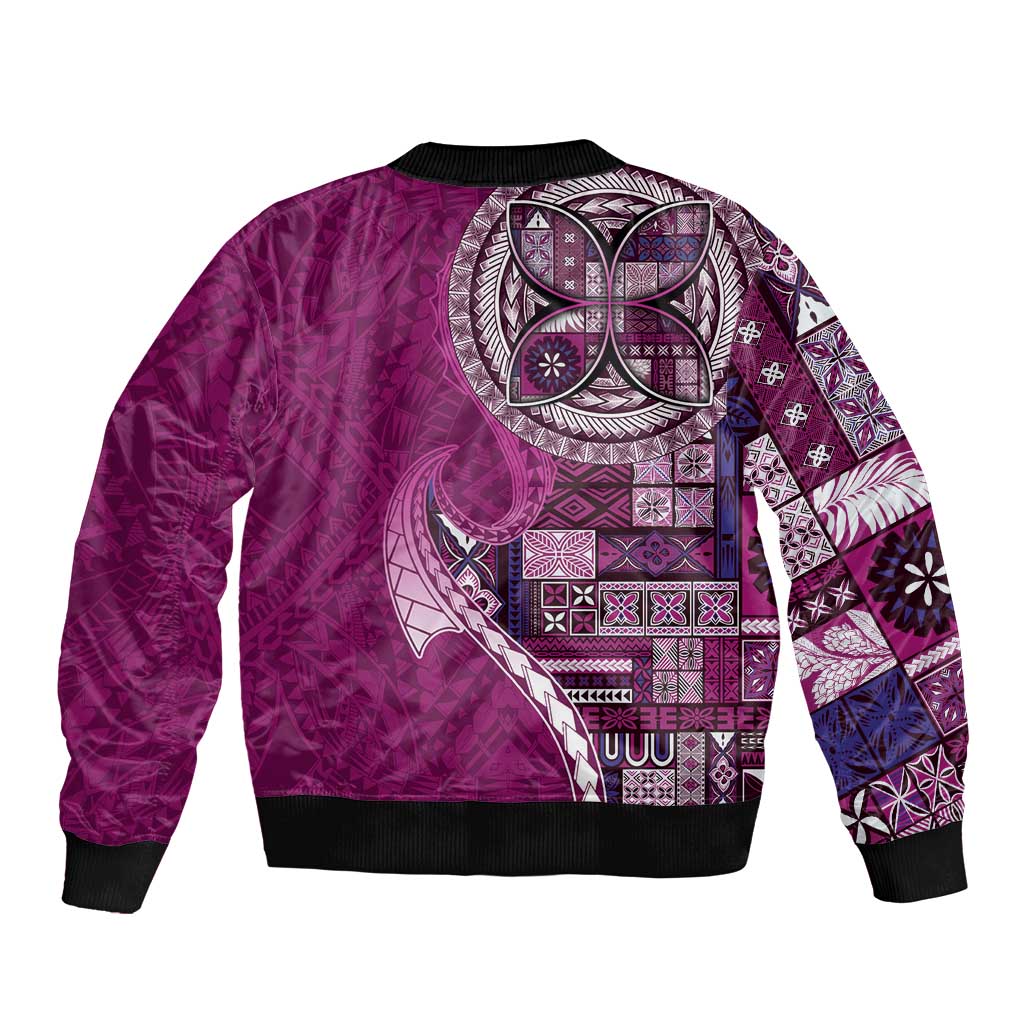 Samoan Siapo Art Tattoo Polynesian Pattern Sleeve Zip Bomber Jacket Pink Color - Polynesian Pride