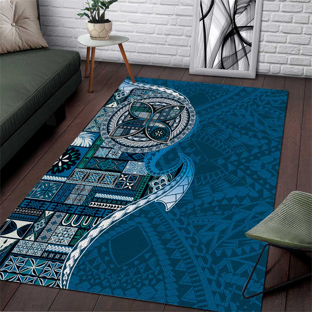 Samoan Siapo Art Tattoo Polynesian Pattern Area Rug Teal Color - Polynesian Pride