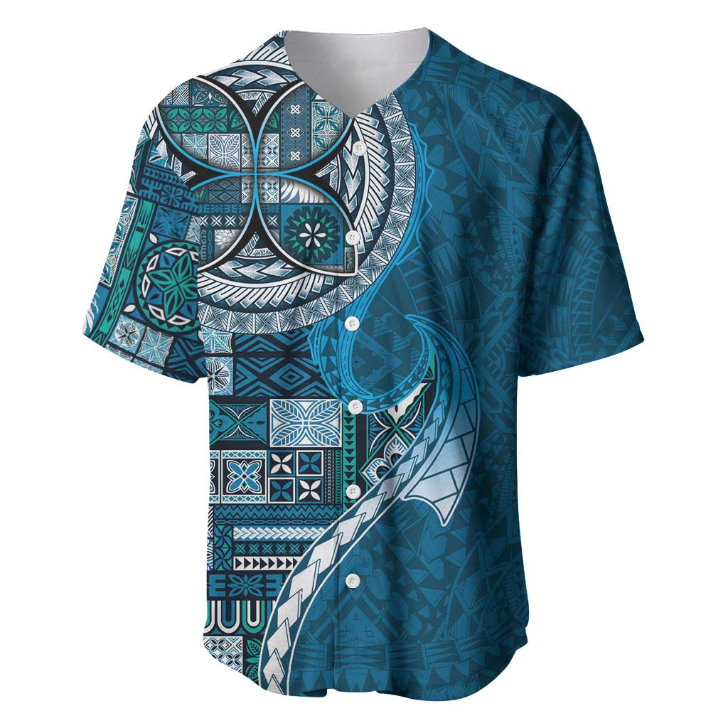 Samoan Siapo Art Tattoo Polynesian Pattern Baseball Jersey Teal Color - Polynesian Pride