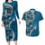 Samoan Siapo Art Tattoo Polynesian Pattern Couples Matching Long Sleeve Bodycon Dress and Hawaiian Shirt Teal Color - Polynesian Pride