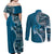 Samoan Siapo Art Tattoo Polynesian Pattern Couples Matching Off Shoulder Maxi Dress and Long Sleeve Button Shirt Teal Color - Polynesian Pride