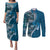 Samoan Siapo Art Tattoo Polynesian Pattern Couples Matching Puletasi and Long Sleeve Button Shirt Teal Color - Polynesian Pride
