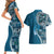 Samoan Siapo Art Tattoo Polynesian Pattern Couples Matching Short Sleeve Bodycon Dress and Hawaiian Shirt Teal Color - Polynesian Pride