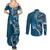 Samoan Siapo Art Tattoo Polynesian Pattern Couples Matching Summer Maxi Dress and Long Sleeve Button Shirt Teal Color - Polynesian Pride