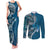 Samoan Siapo Art Tattoo Polynesian Pattern Couples Matching Tank Maxi Dress and Long Sleeve Button Shirt Teal Color - Polynesian Pride
