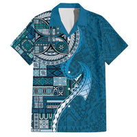 Samoan Siapo Art Tattoo Polynesian Pattern Family Matching Off The Shoulder Long Sleeve Dress and Hawaiian Shirt Teal Color - Polynesian Pride