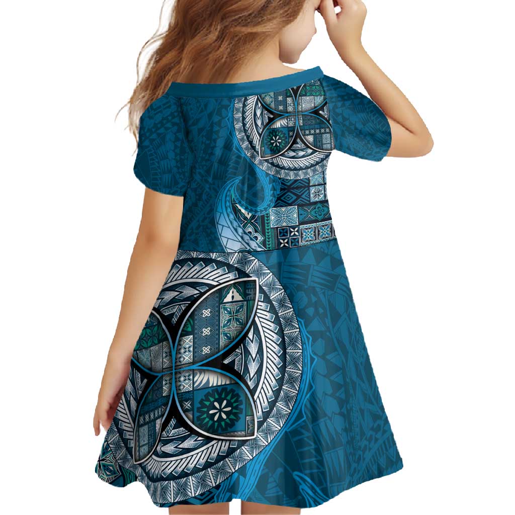 Samoan Siapo Art Tattoo Polynesian Pattern Family Matching Off Shoulder Maxi Dress and Hawaiian Shirt Teal Color - Polynesian Pride