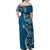 Samoan Siapo Art Tattoo Polynesian Pattern Family Matching Off Shoulder Maxi Dress and Hawaiian Shirt Teal Color - Polynesian Pride