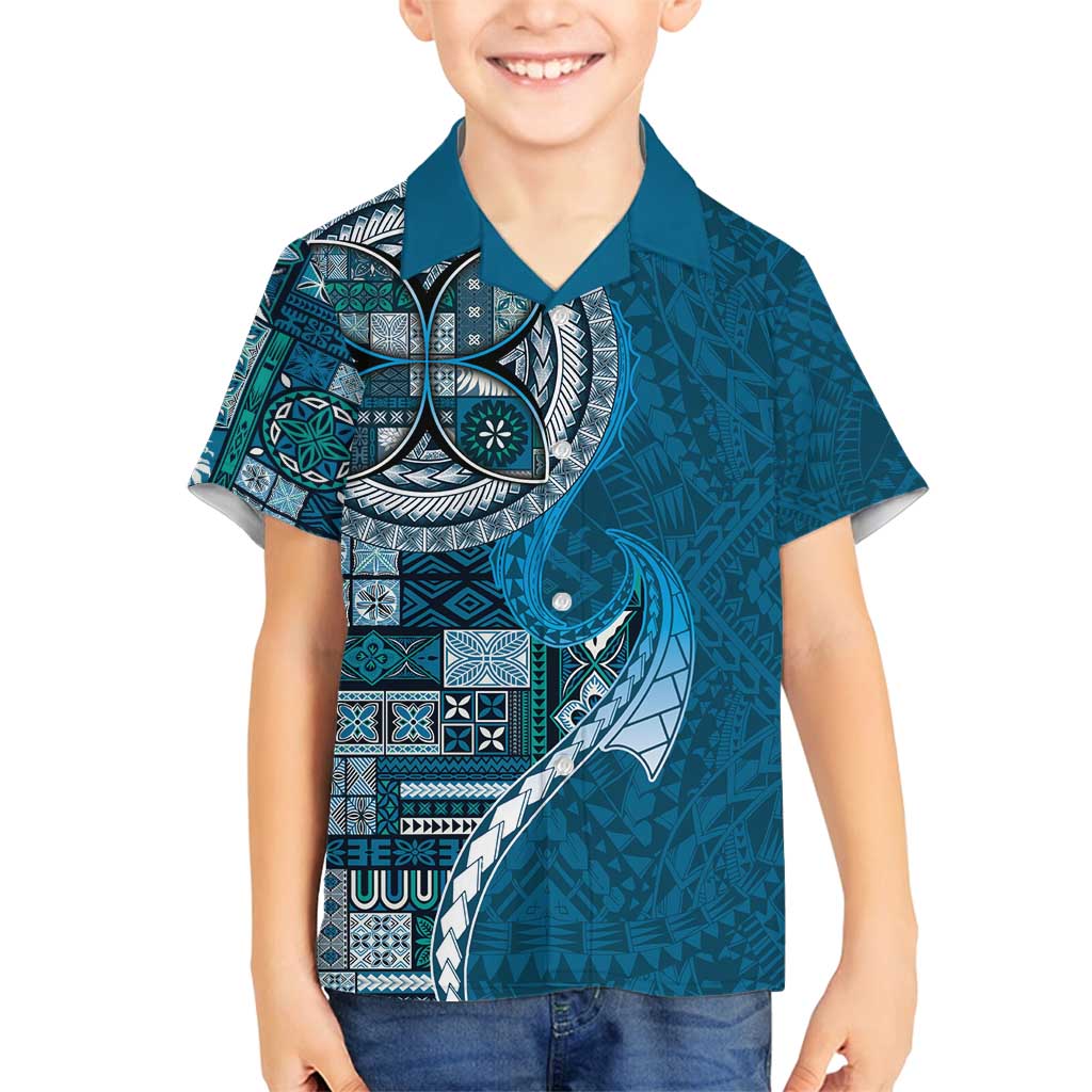 Samoan Siapo Art Tattoo Polynesian Pattern Family Matching Puletasi and Hawaiian Shirt Teal Color - Polynesian Pride