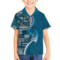 Samoan Siapo Art Tattoo Polynesian Pattern Family Matching Puletasi and Hawaiian Shirt Teal Color - Polynesian Pride