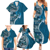 Samoan Siapo Art Tattoo Polynesian Pattern Family Matching Summer Maxi Dress and Hawaiian Shirt Teal Color - Polynesian Pride