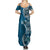 Samoan Siapo Art Tattoo Polynesian Pattern Family Matching Summer Maxi Dress and Hawaiian Shirt Teal Color - Polynesian Pride