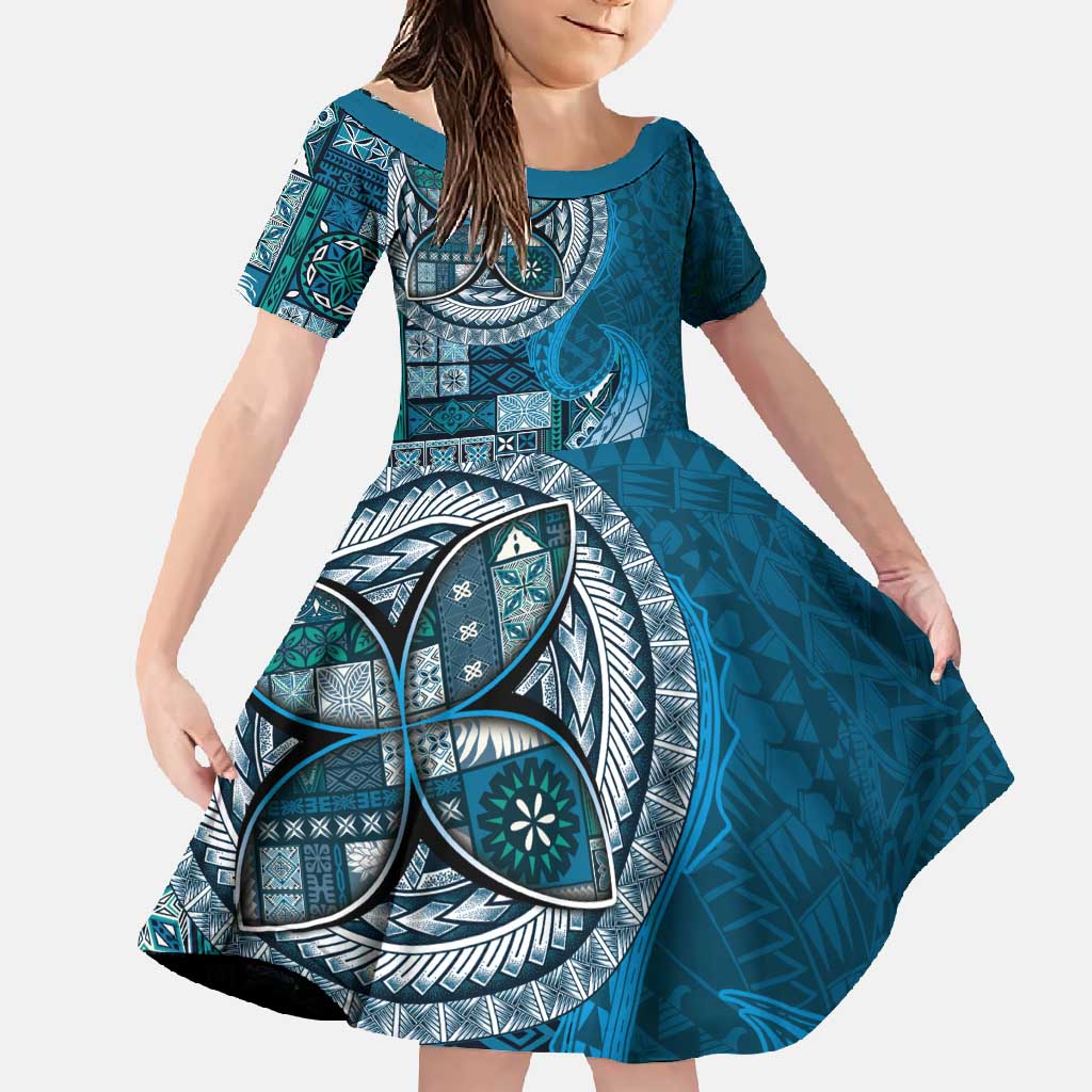 Samoan Siapo Art Tattoo Polynesian Pattern Family Matching Tank Maxi Dress and Hawaiian Shirt Teal Color - Polynesian Pride