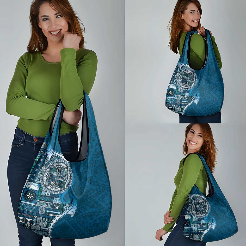 Samoan Siapo Art Tattoo Polynesian Pattern Grocery Bag Teal Color - Polynesian Pride