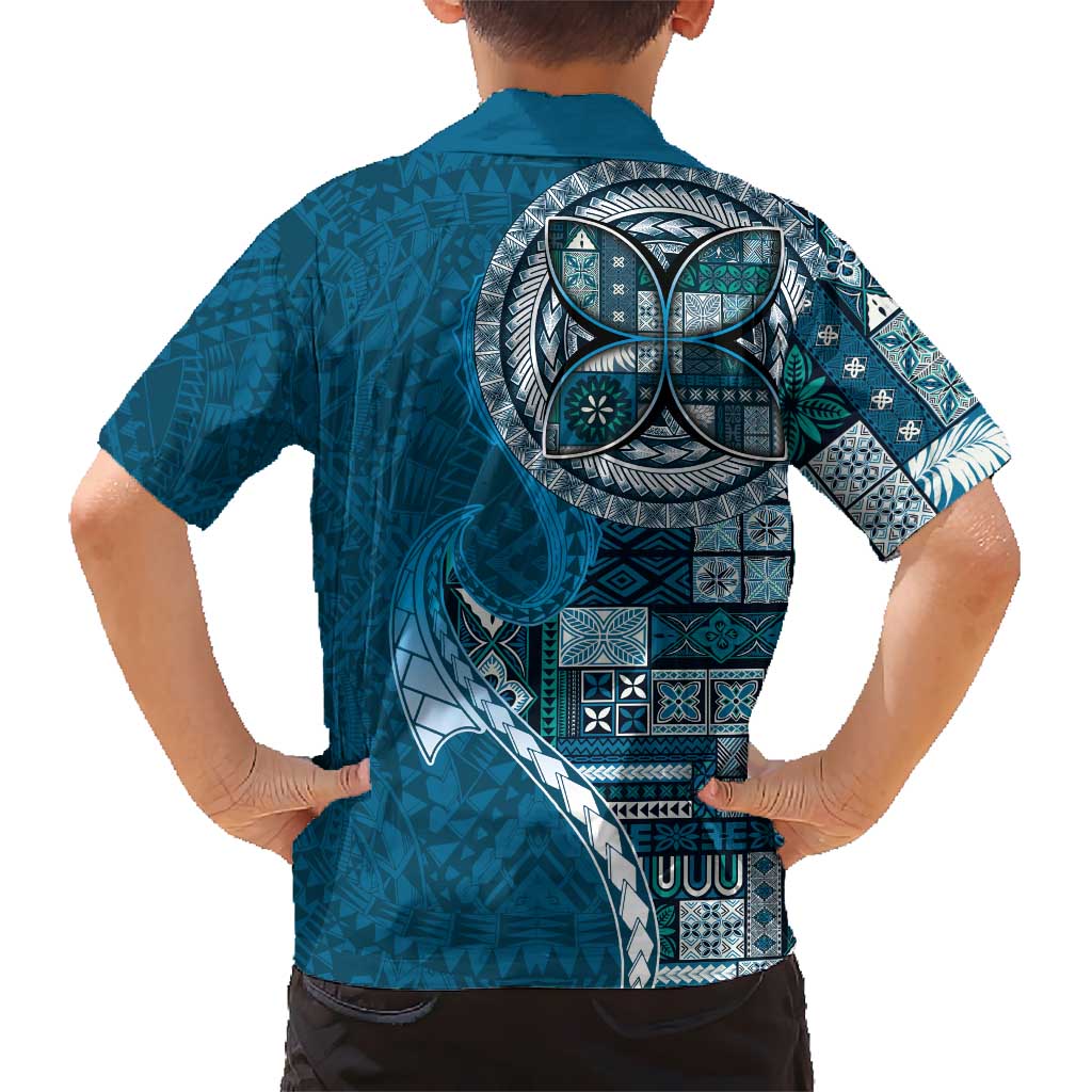 Samoan Siapo Art Tattoo Polynesian Pattern Kid Hawaiian Shirt Teal Color - Polynesian Pride