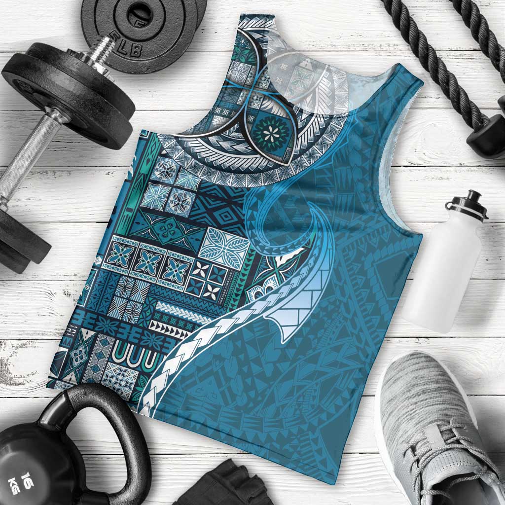 Samoan Siapo Art Tattoo Polynesian Pattern Men Tank Top Teal Color - Polynesian Pride