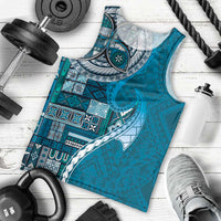 Samoan Siapo Art Tattoo Polynesian Pattern Men Tank Top Teal Color - Polynesian Pride