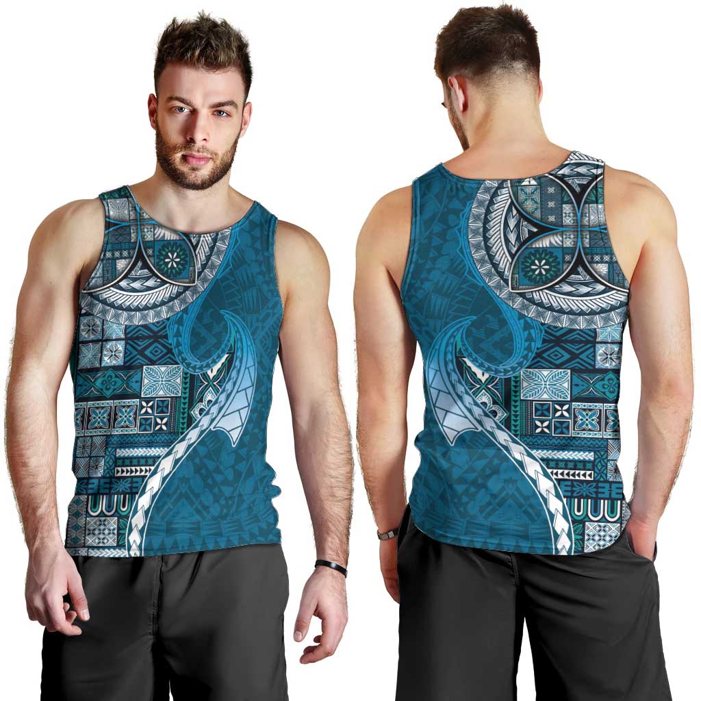 Samoan Siapo Art Tattoo Polynesian Pattern Men Tank Top Teal Color - Polynesian Pride