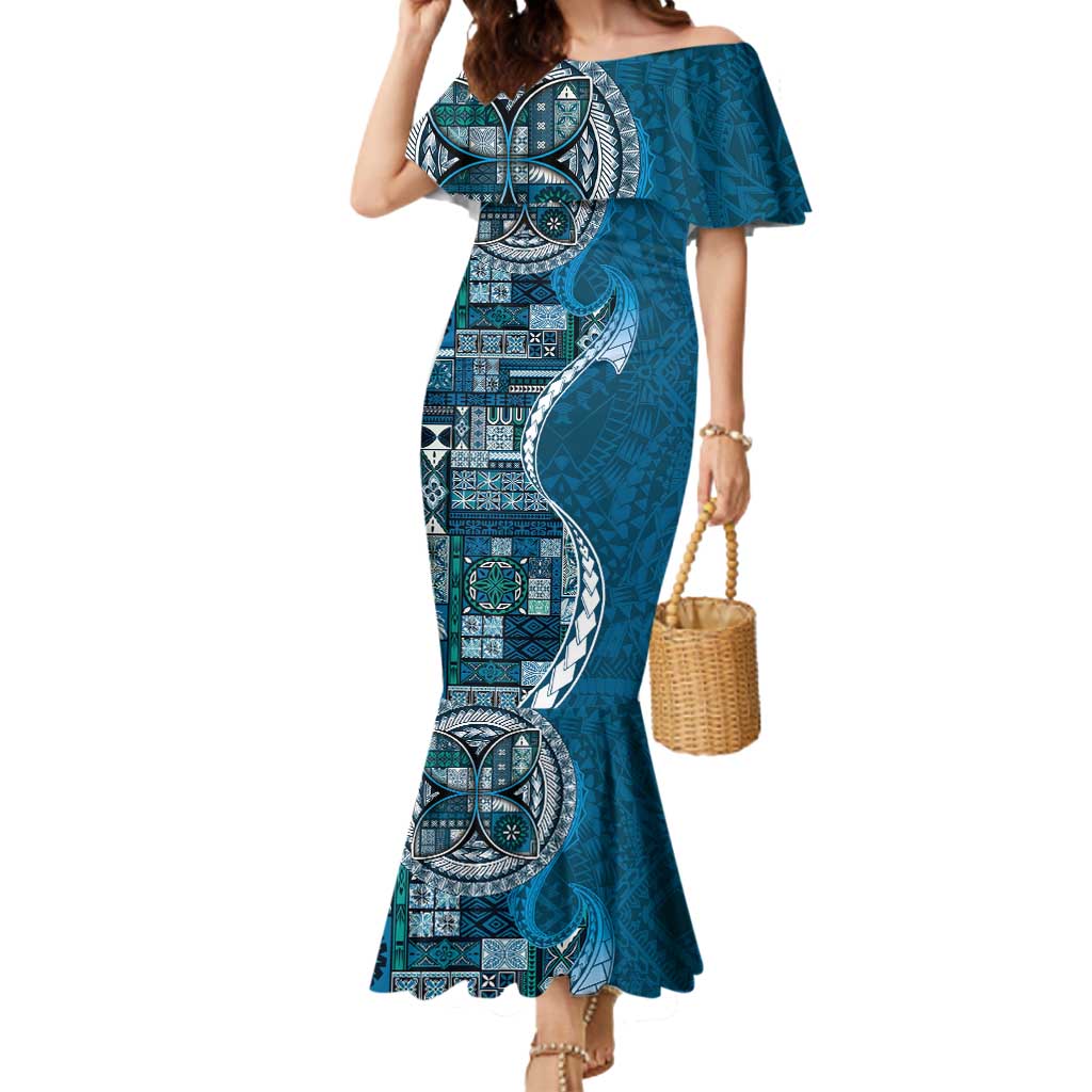 Samoan Siapo Art Tattoo Polynesian Pattern Mermaid Dress Teal Color - Polynesian Pride