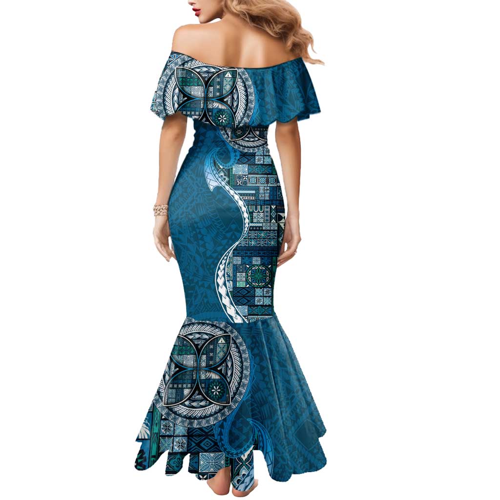 Samoan Siapo Art Tattoo Polynesian Pattern Mermaid Dress Teal Color - Polynesian Pride