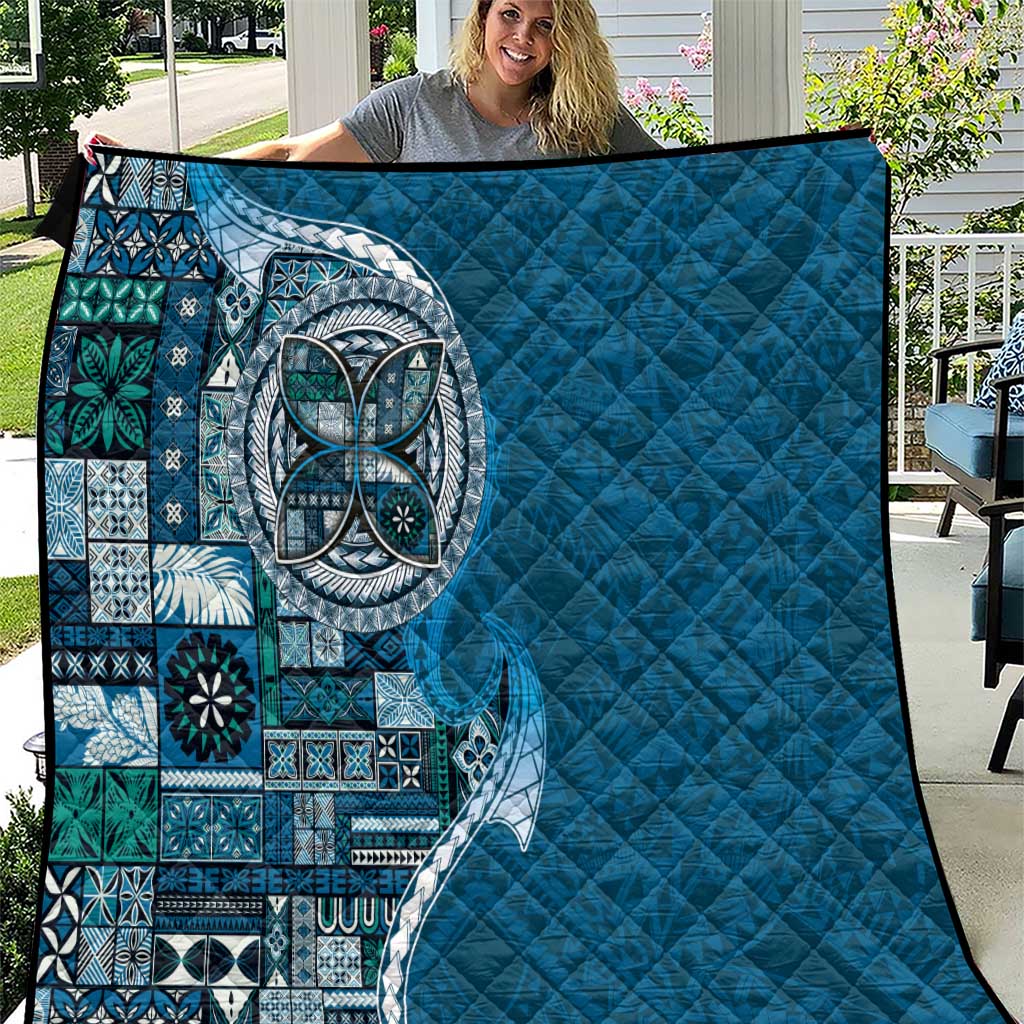 Samoan Siapo Art Tattoo Polynesian Pattern Quilt Teal Color - Polynesian Pride