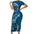 Samoan Siapo Art Tattoo Polynesian Pattern Short Sleeve Bodycon Dress Teal Color - Polynesian Pride